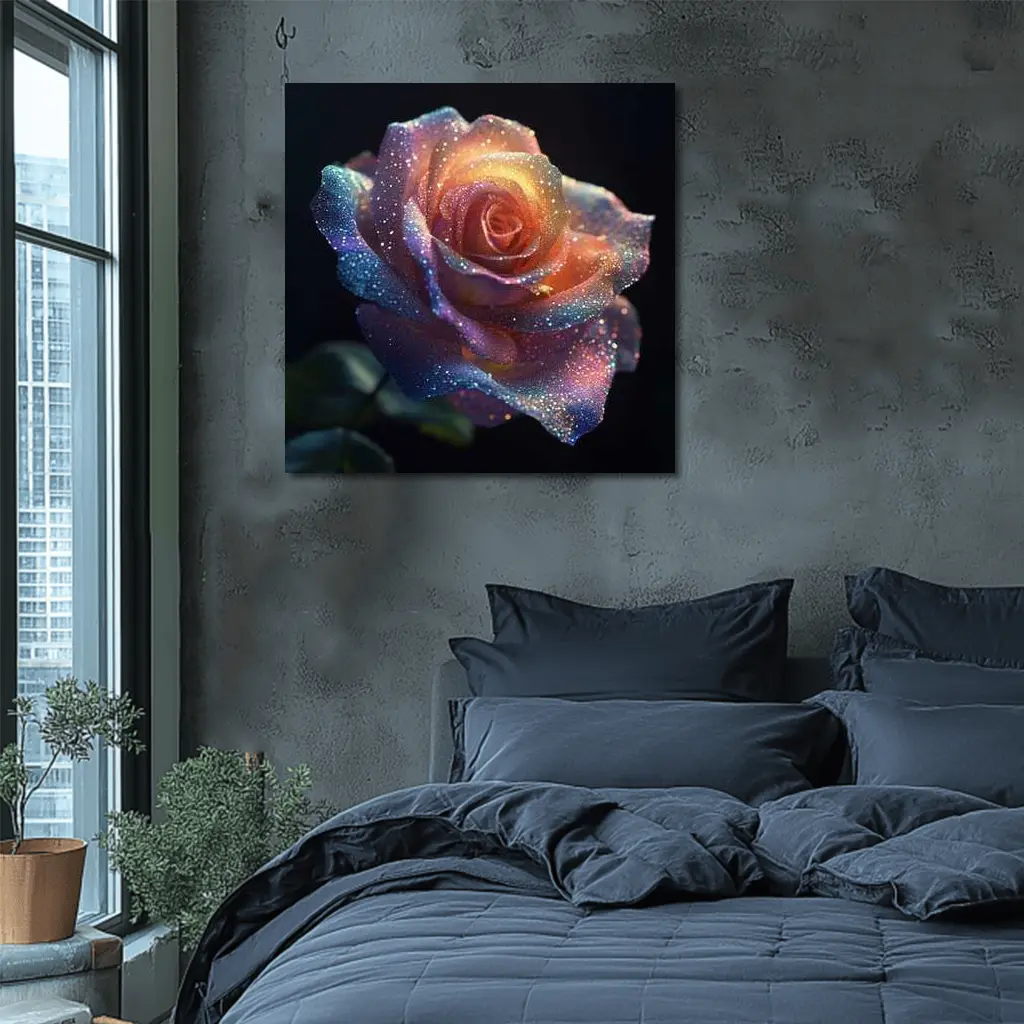 Glitter Rose Multicolor Dark Background Art – Wall Art