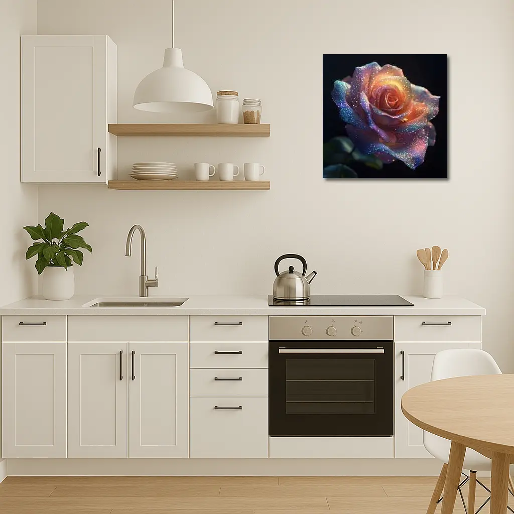 Glitter Rose Multicolor Dark Background Art – Wall Art