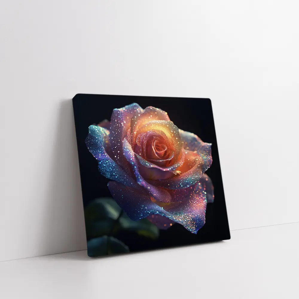 Glitter Rose Multicolor Dark Background Art – Wall Art