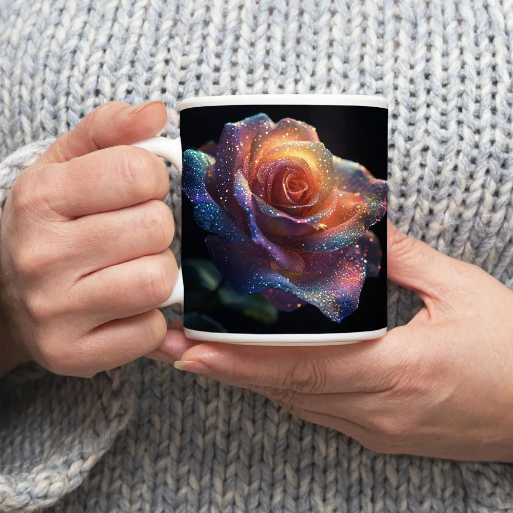 Glitter Rose Multicolor Dark Background Art – Mugs