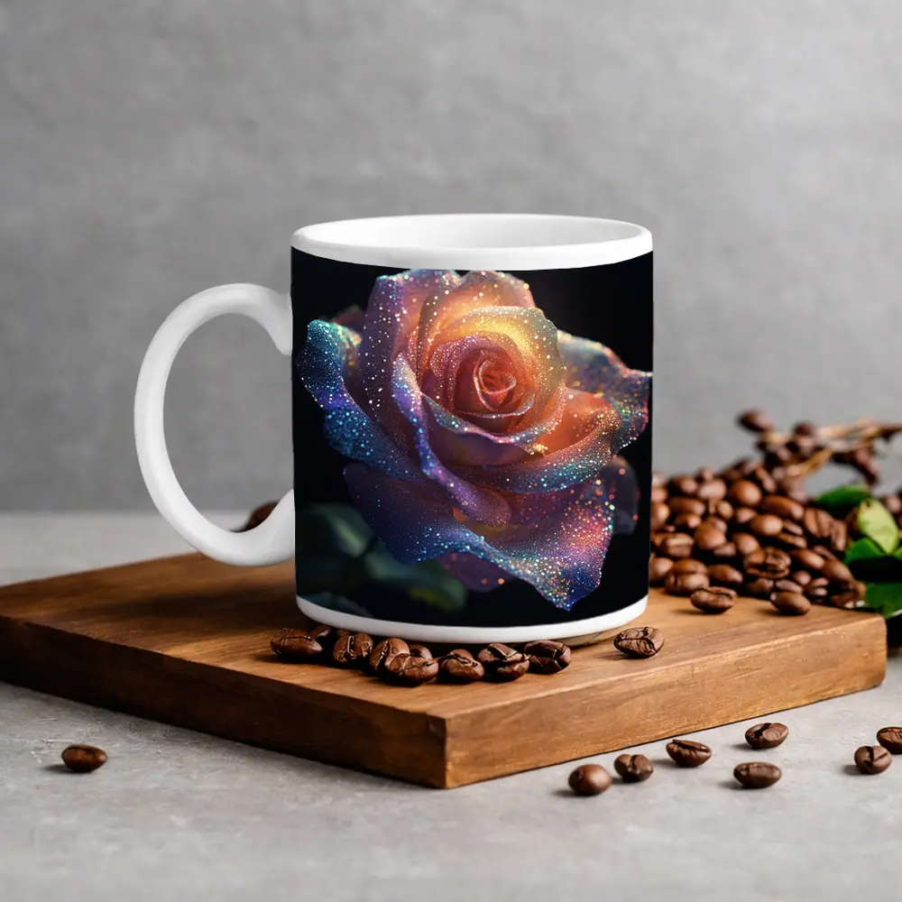 Glitter Rose Multicolor Dark Background Art – Mugs