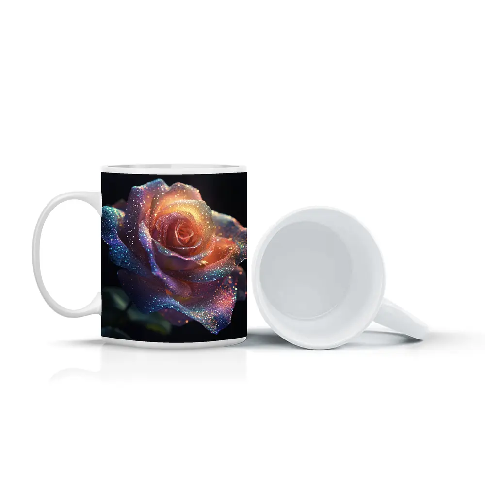 Glitter Rose Multicolor Dark Background Art – Mugs