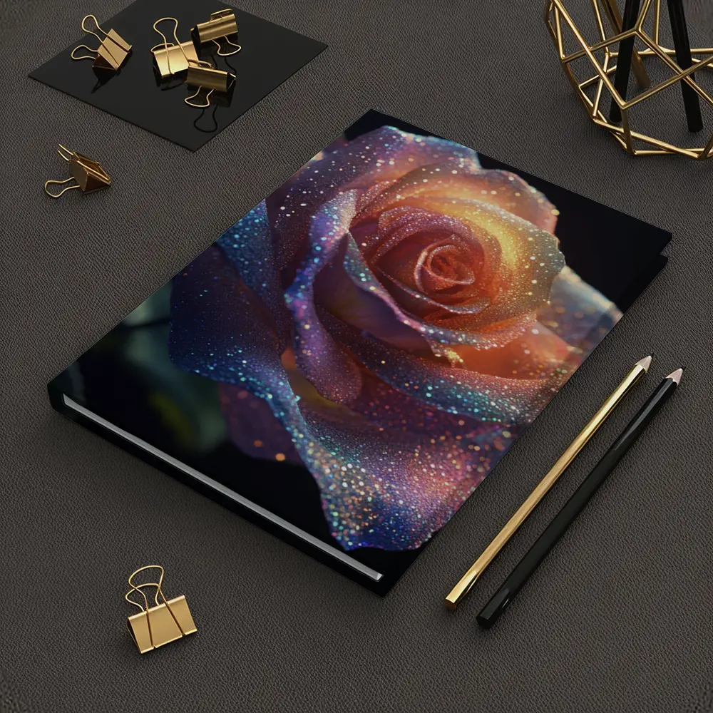Glitter Rose Multicolor Dark Background Art – Notebooks