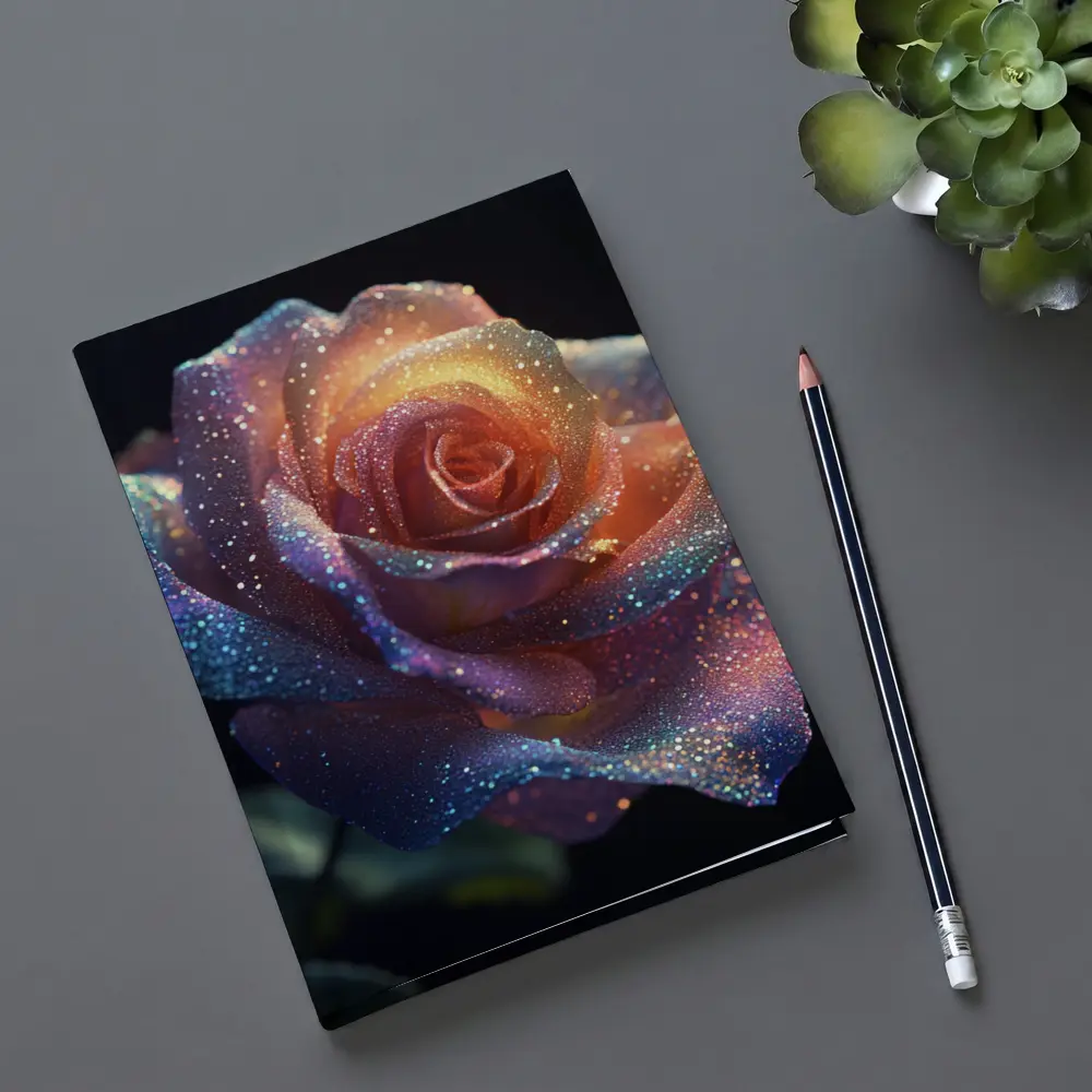 Glitter Rose Multicolor Dark Background Art – Notebooks