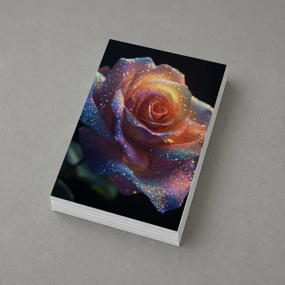 Glitter Rose Multicolor Dark Background Art – Postcards