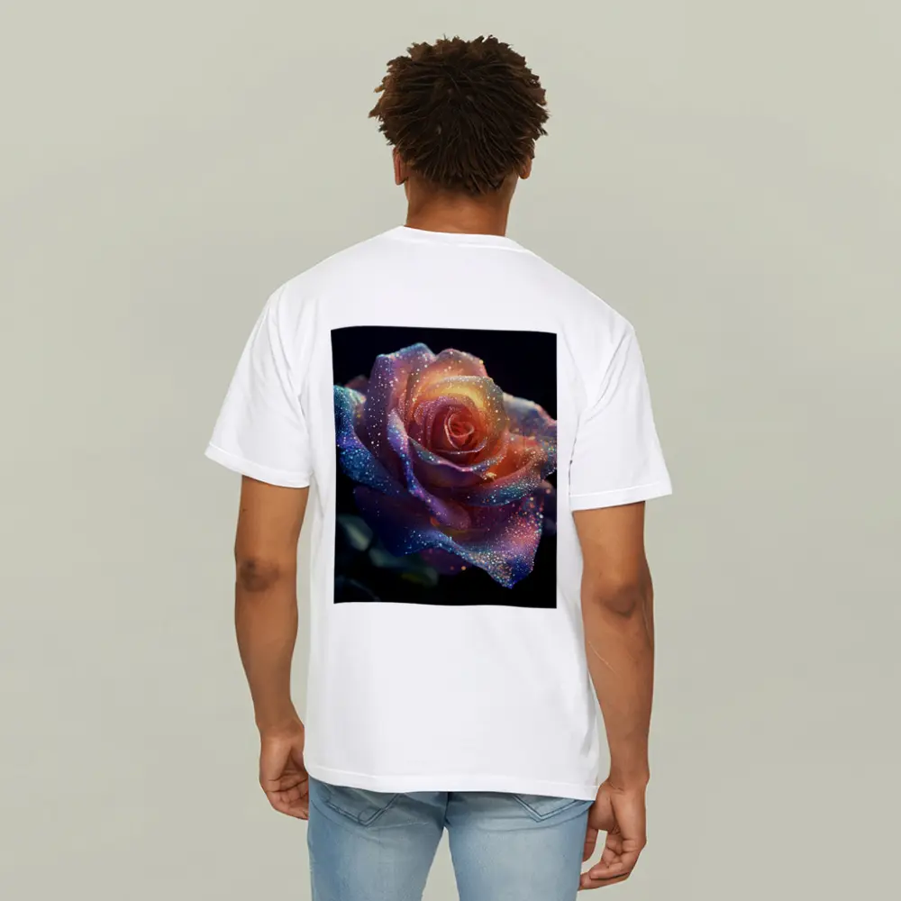Glitter Rose Multicolor Dark Background Art – T-Shirts