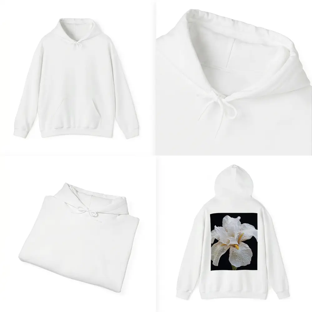 White Iris Flower Black Background Art – Hoodies