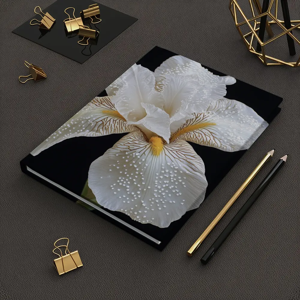 White Iris Flower Black Background Art – Notebooks