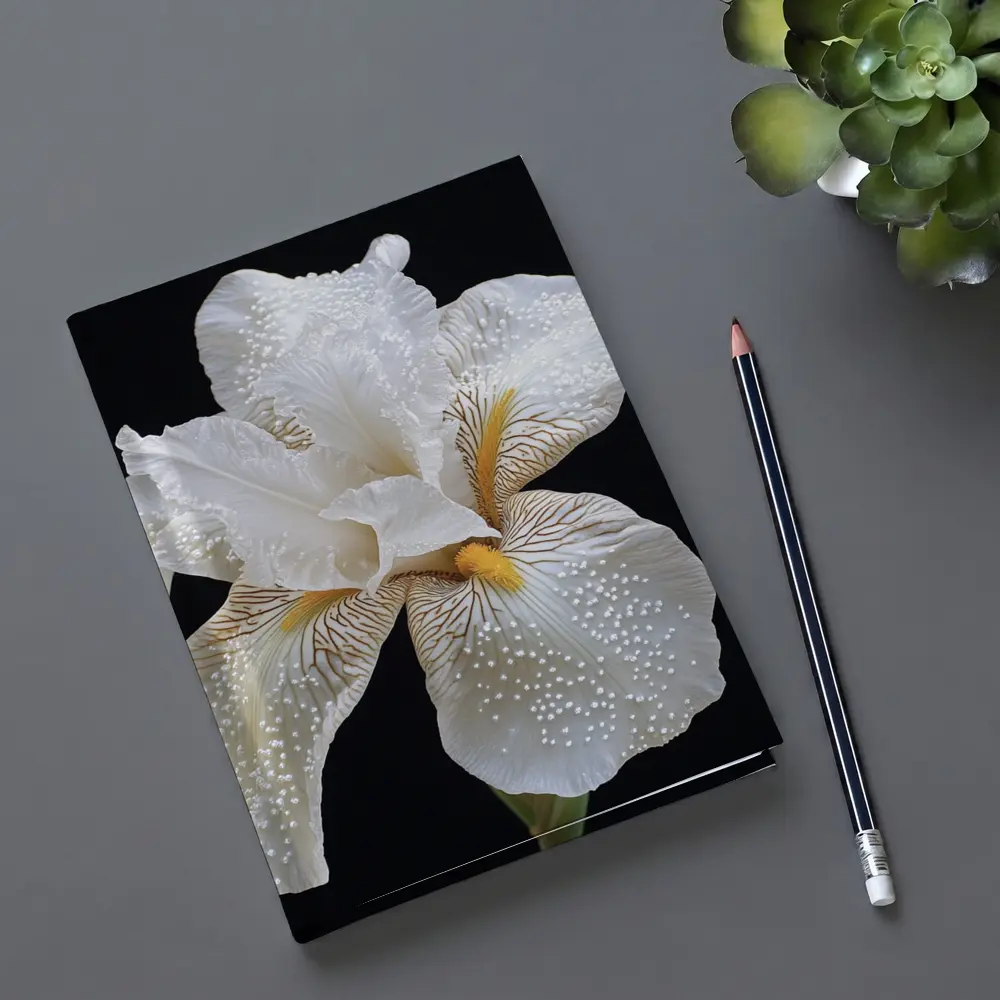 White Iris Flower Black Background Art – Notebooks