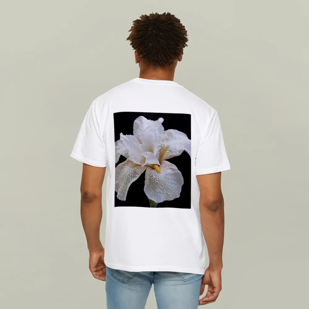 White Iris Flower Black Background Art – T-Shirts