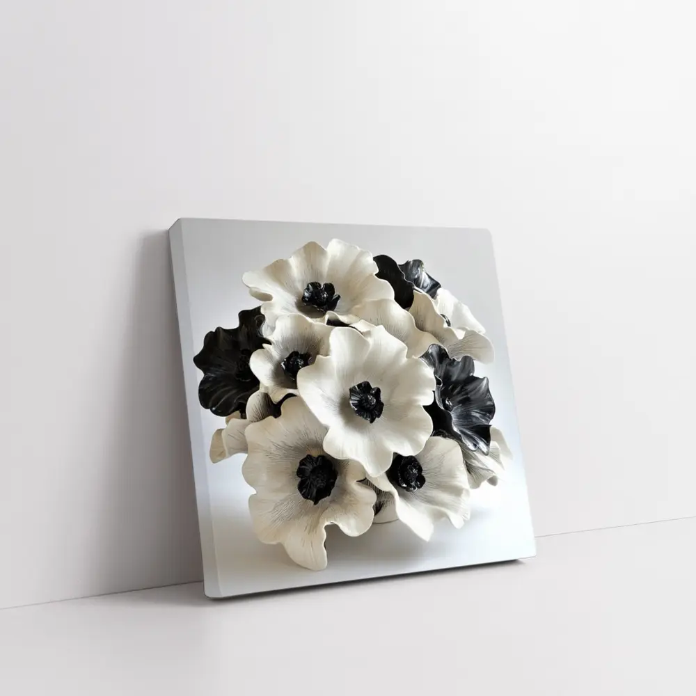 Black White Anemone Flowers Ceramic Sculpture Art – Wall Art