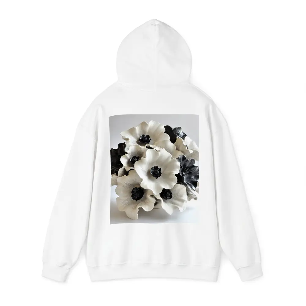 Black White Anemone Flowers Ceramic Sculpture Art – Hoodies