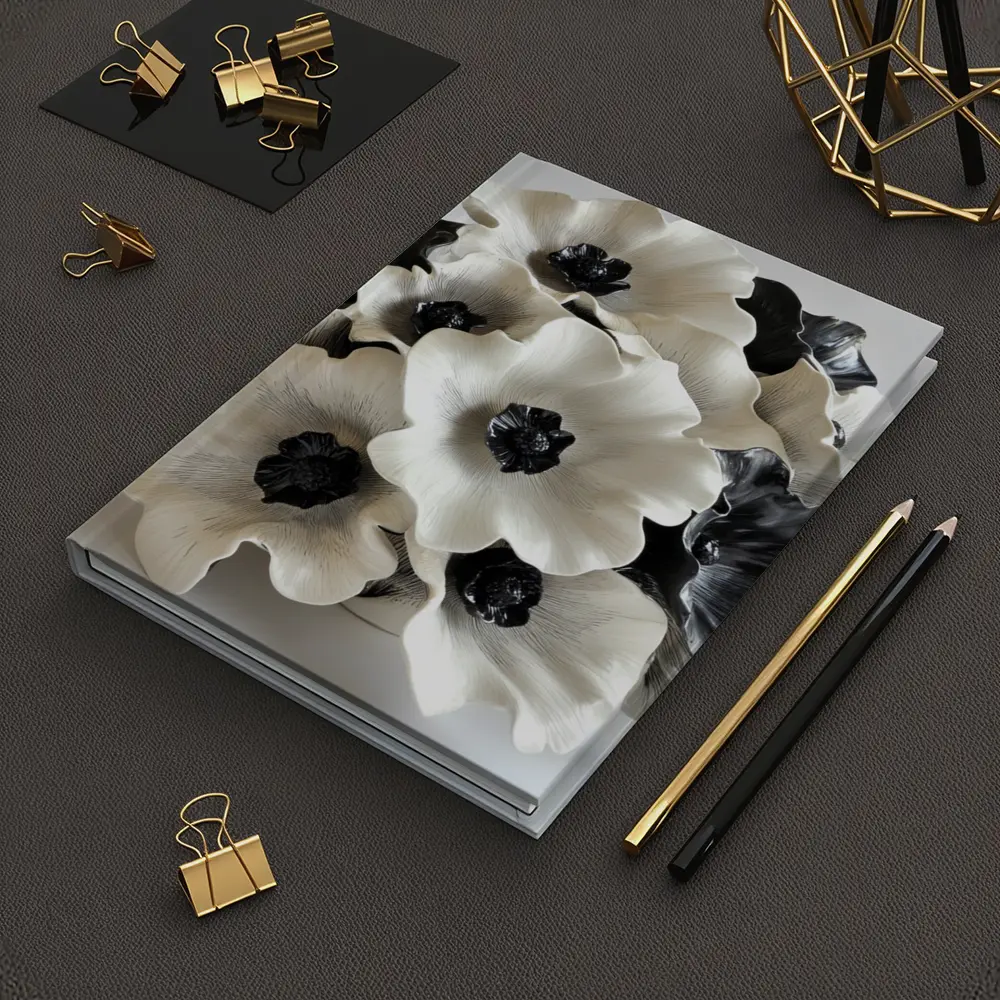 Black White Anemone Flowers Ceramic Sculpture Art – Notebooks