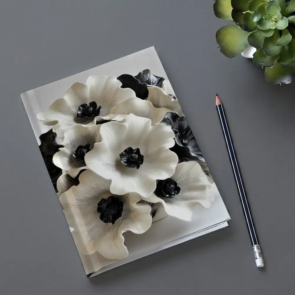 Black White Anemone Flowers Ceramic Sculpture Art – Notebooks