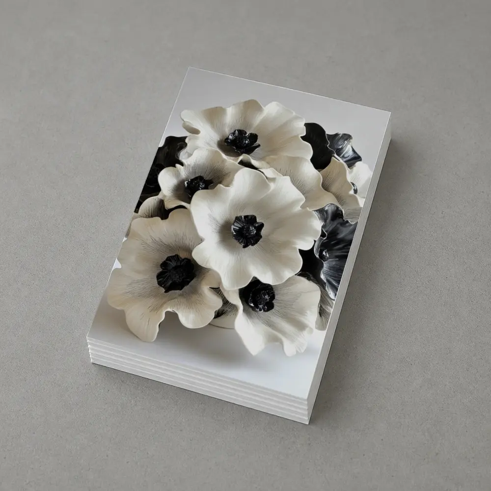 Black White Anemone Flowers Ceramic Sculpture Art – Postcards