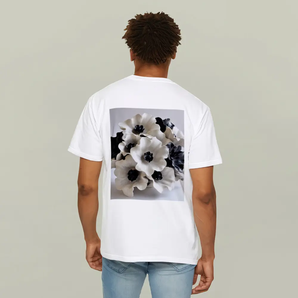 Black White Anemone Flowers Ceramic Sculpture Art – T-Shirts