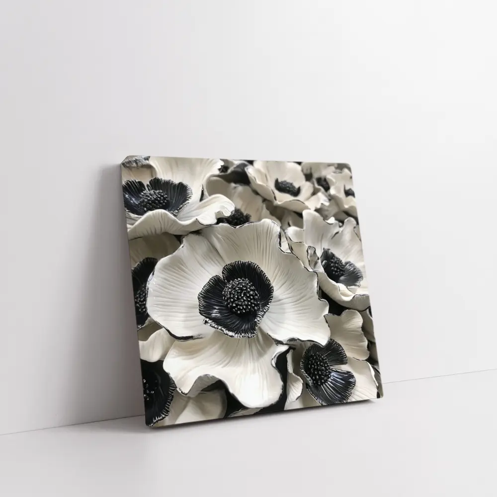 Black White Anemone Flowers Sculptural Floral Art – Wall Art