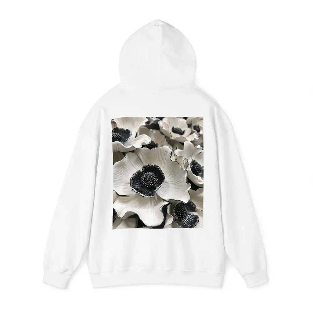 Black White Anemone Flowers Sculptural Floral Art – Hoodies