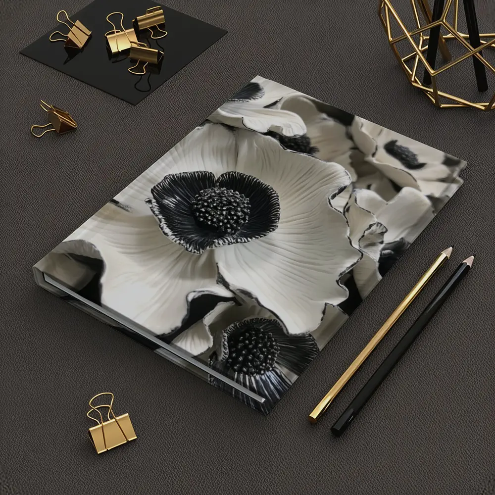 Black White Anemone Flowers Sculptural Floral Art – Notebooks