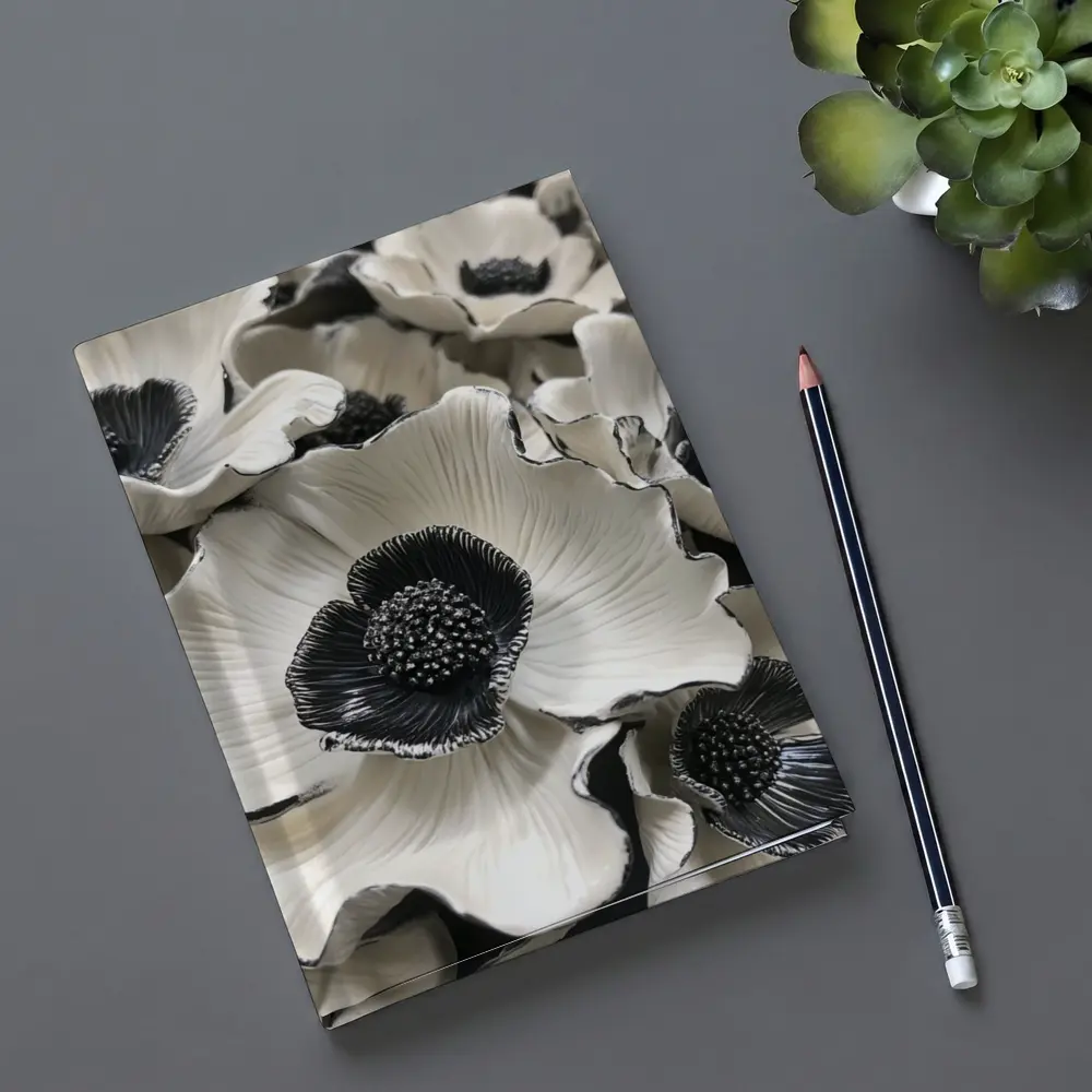 Black White Anemone Flowers Sculptural Floral Art – Notebooks