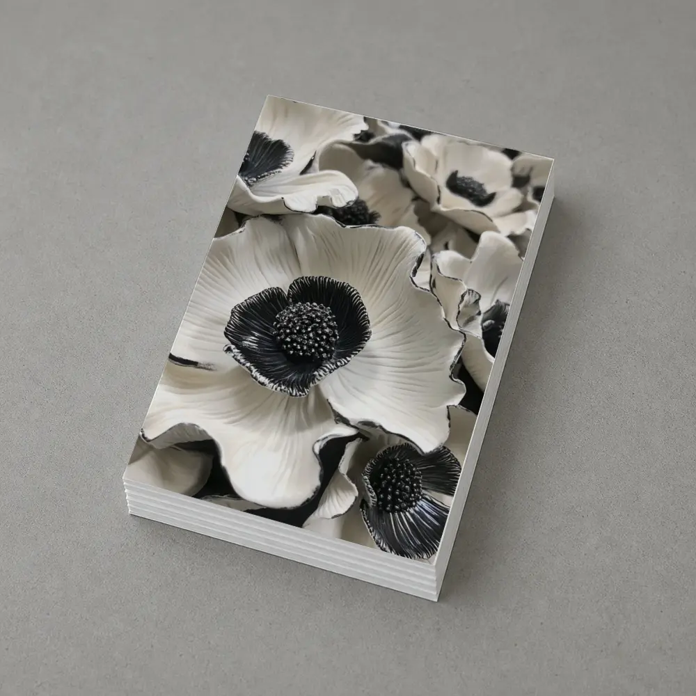 Black White Anemone Flowers Sculptural Floral Art – Postcards