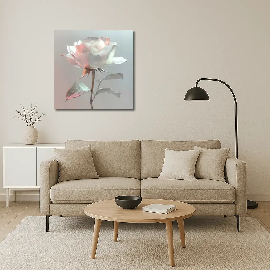White Rose Soft Pastel Gray Background – Wall Art