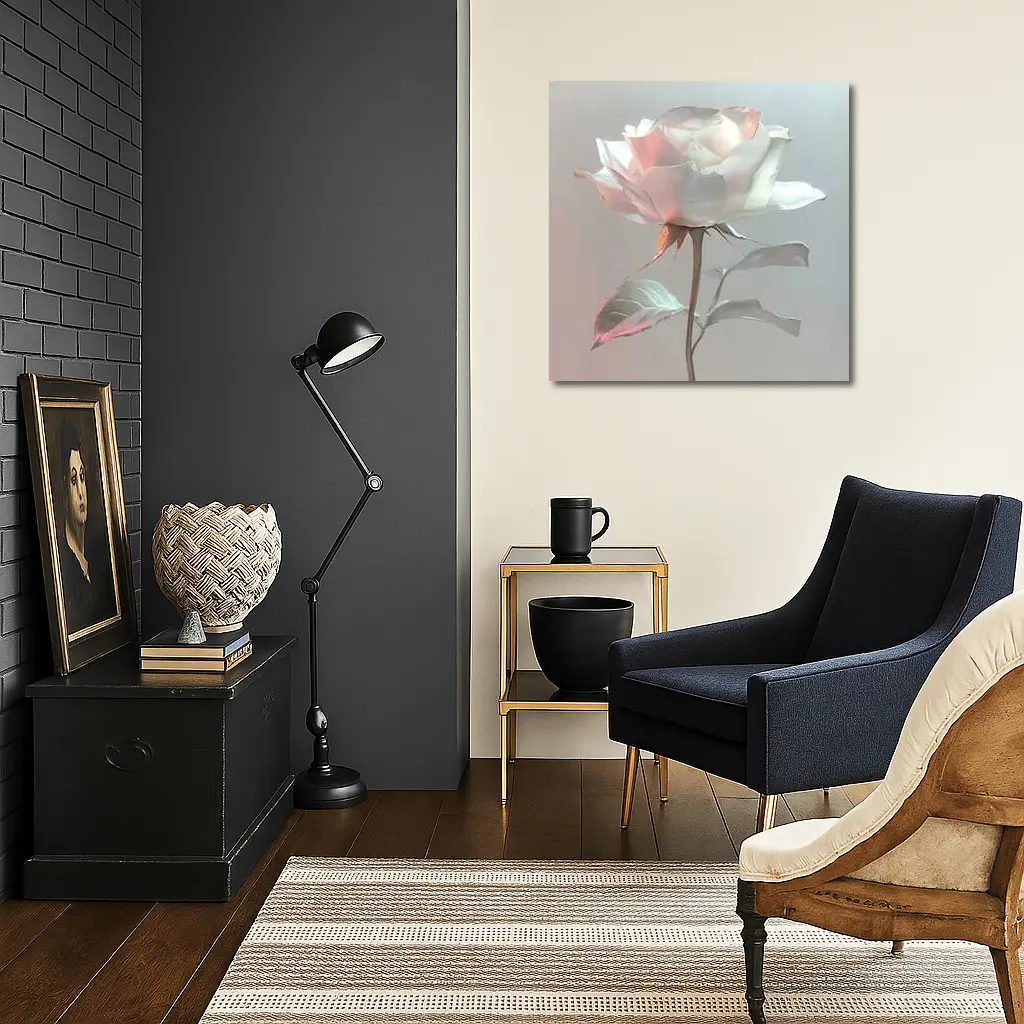 White Rose Soft Pastel Gray Background – Wall Art