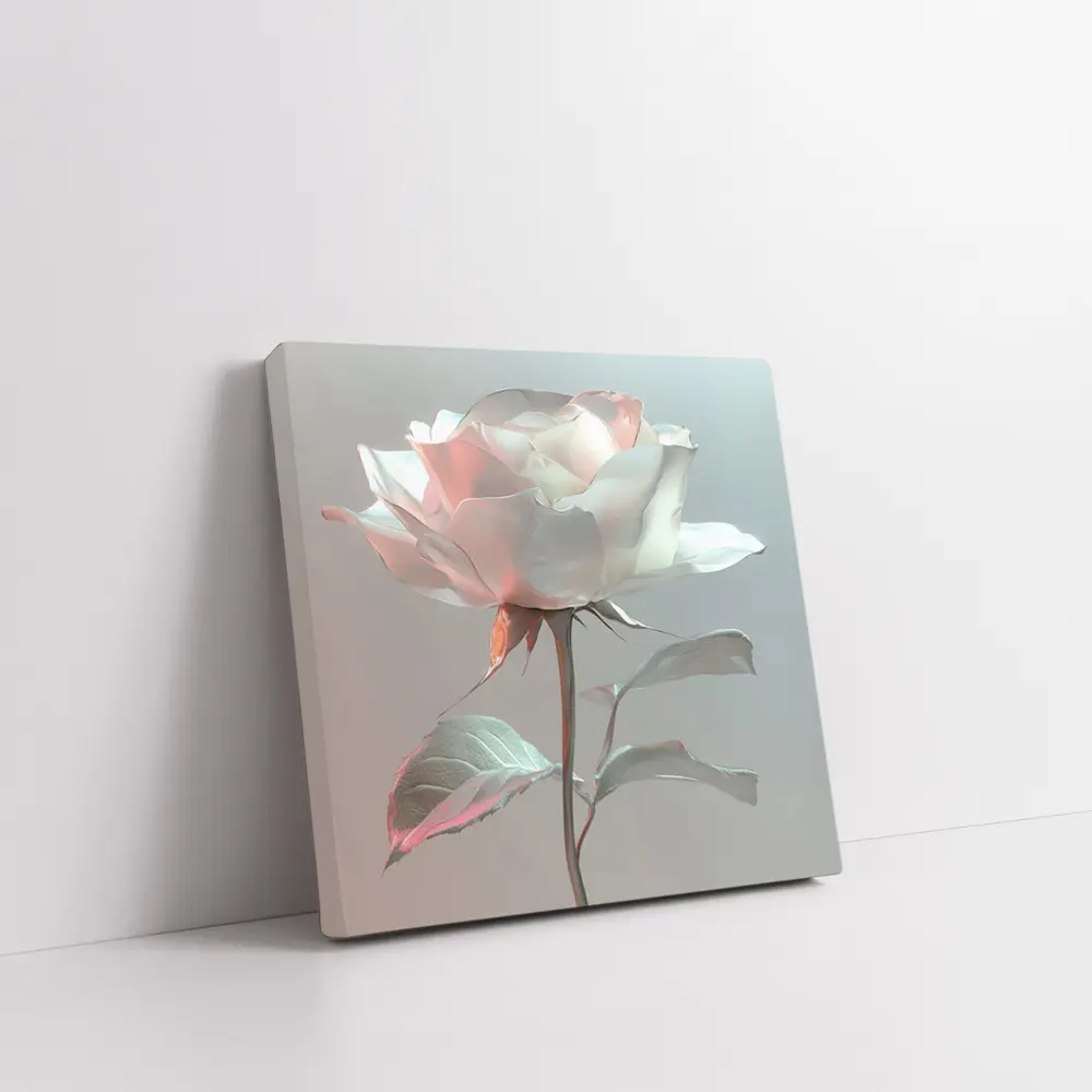 White Rose Soft Pastel Gray Background – Wall Art