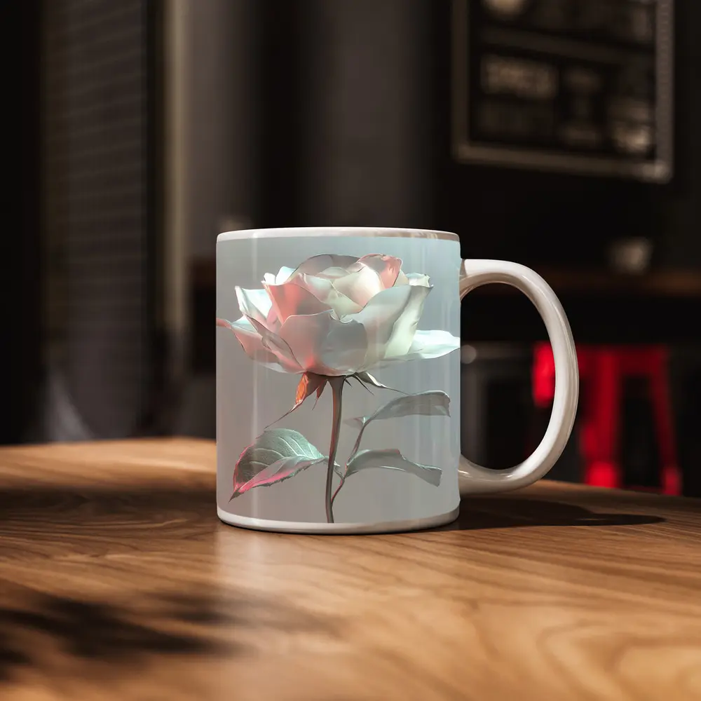 White Rose Soft Pastel Gray Background – Mugs