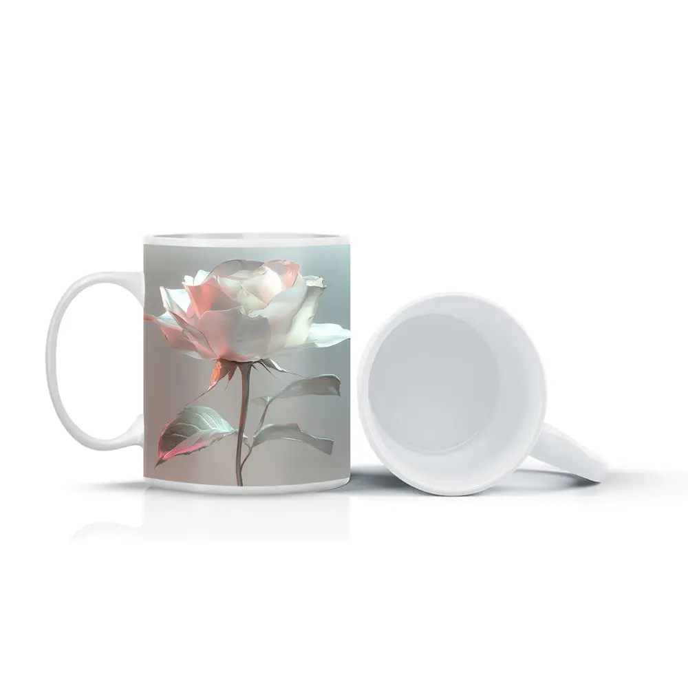 White Rose Soft Pastel Gray Background – Mugs