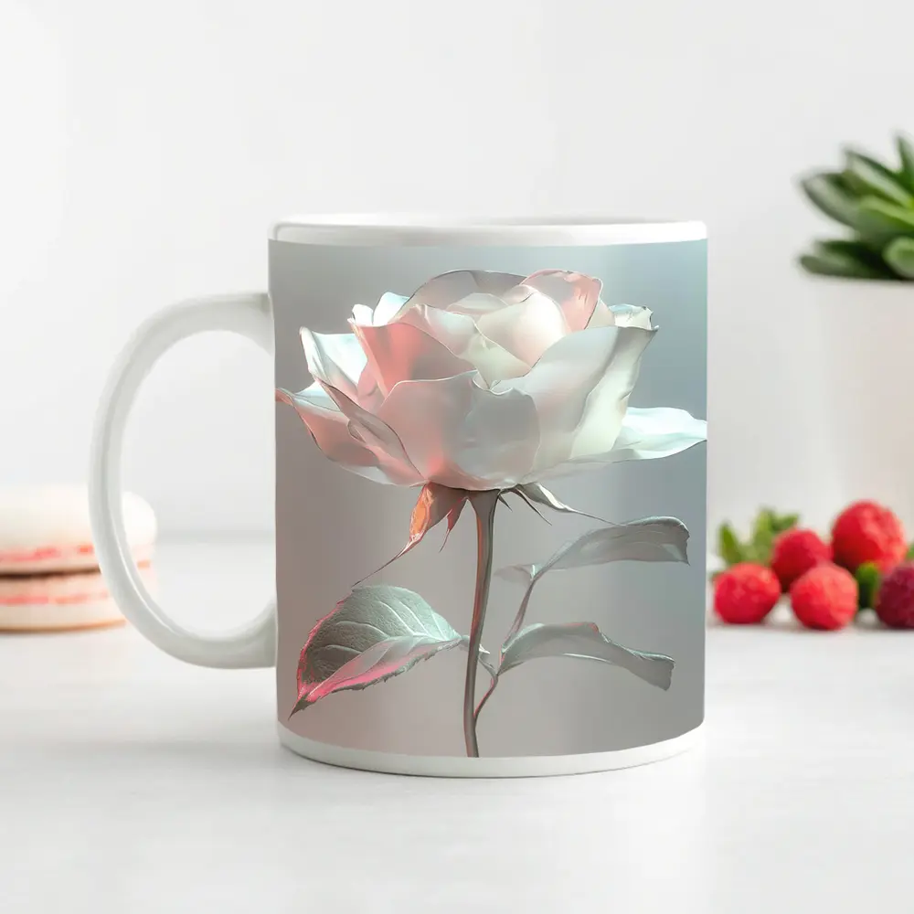 White Rose Soft Pastel Gray Background – Mugs