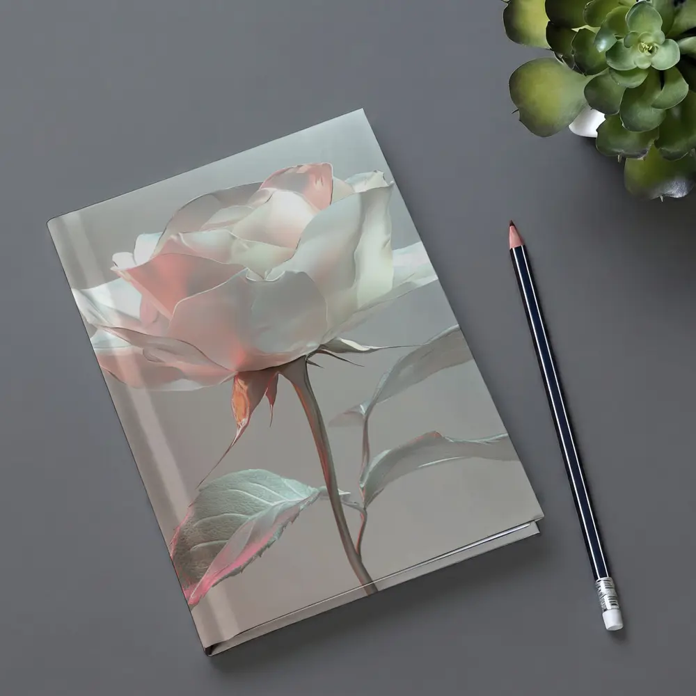 White Rose Soft Pastel Gray Background – Notebooks