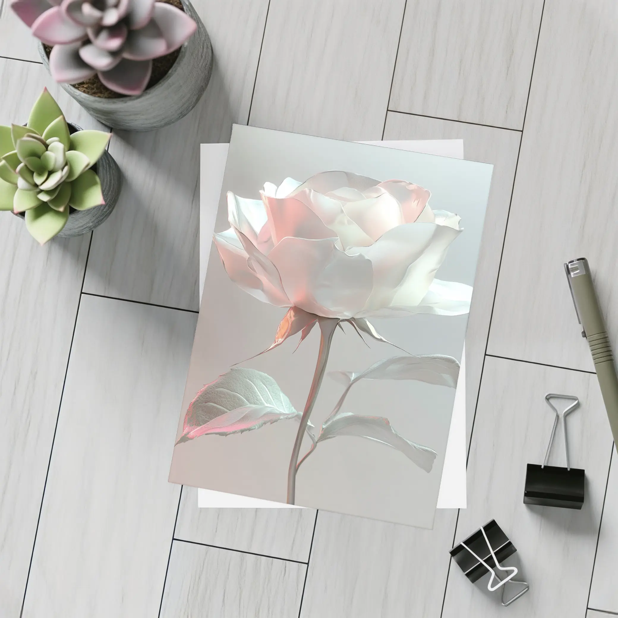 White Rose Soft Pastel Gray Background – Postcards