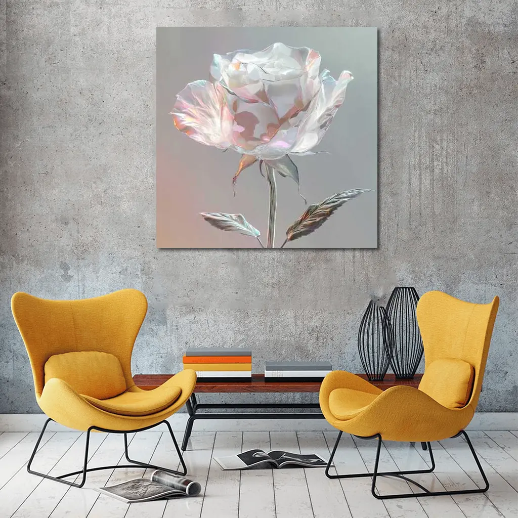 Iridescent Glass Rose Soft Gray Background – Wall Art