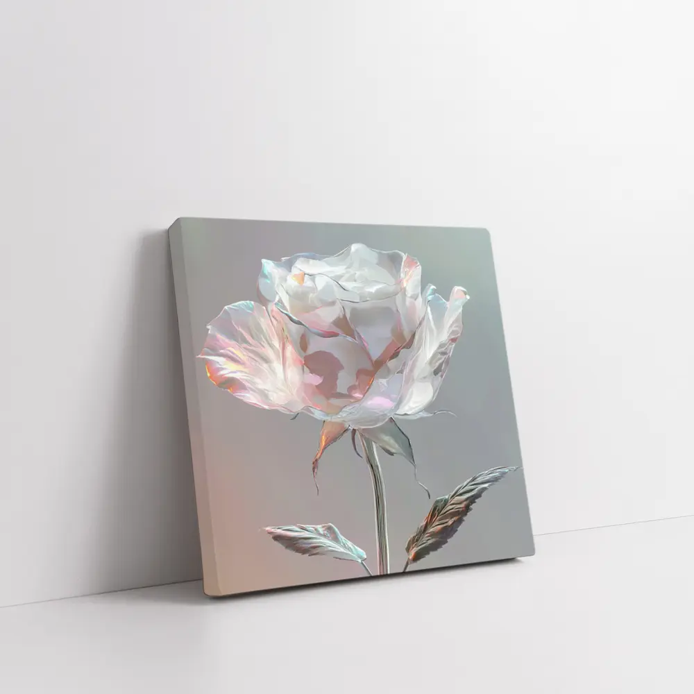 Iridescent Glass Rose Soft Gray Background – Wall Art