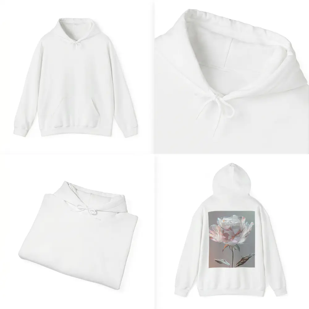 Iridescent Glass Rose Soft Gray Background – Hoodies