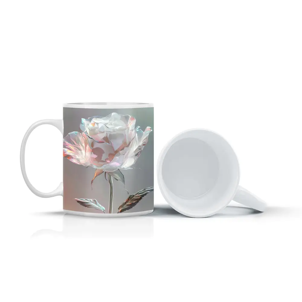 Iridescent Glass Rose Soft Gray Background – Mugs