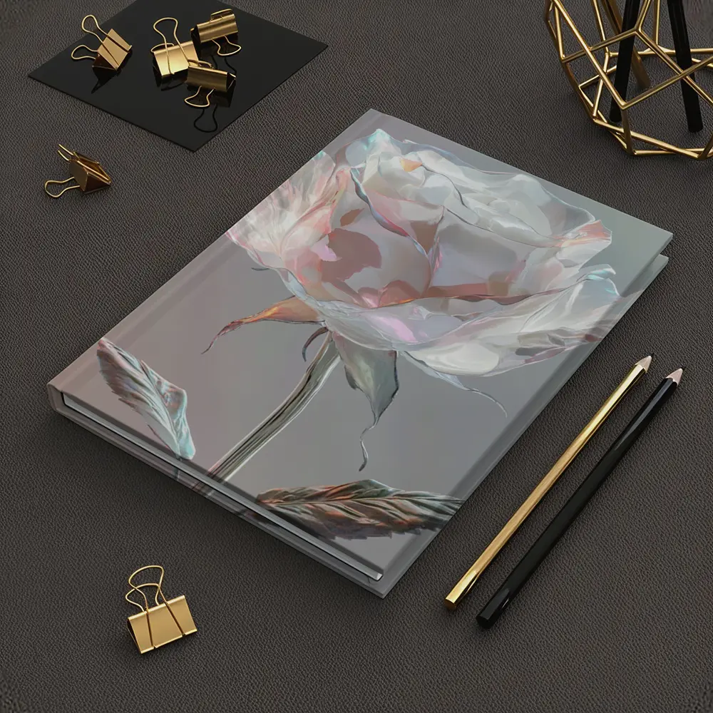 Iridescent Glass Rose Soft Gray Background – Notebooks