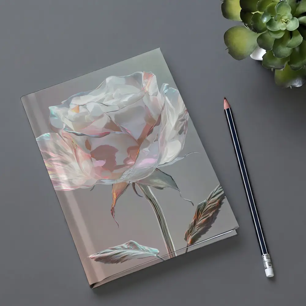 Iridescent Glass Rose Soft Gray Background – Notebooks