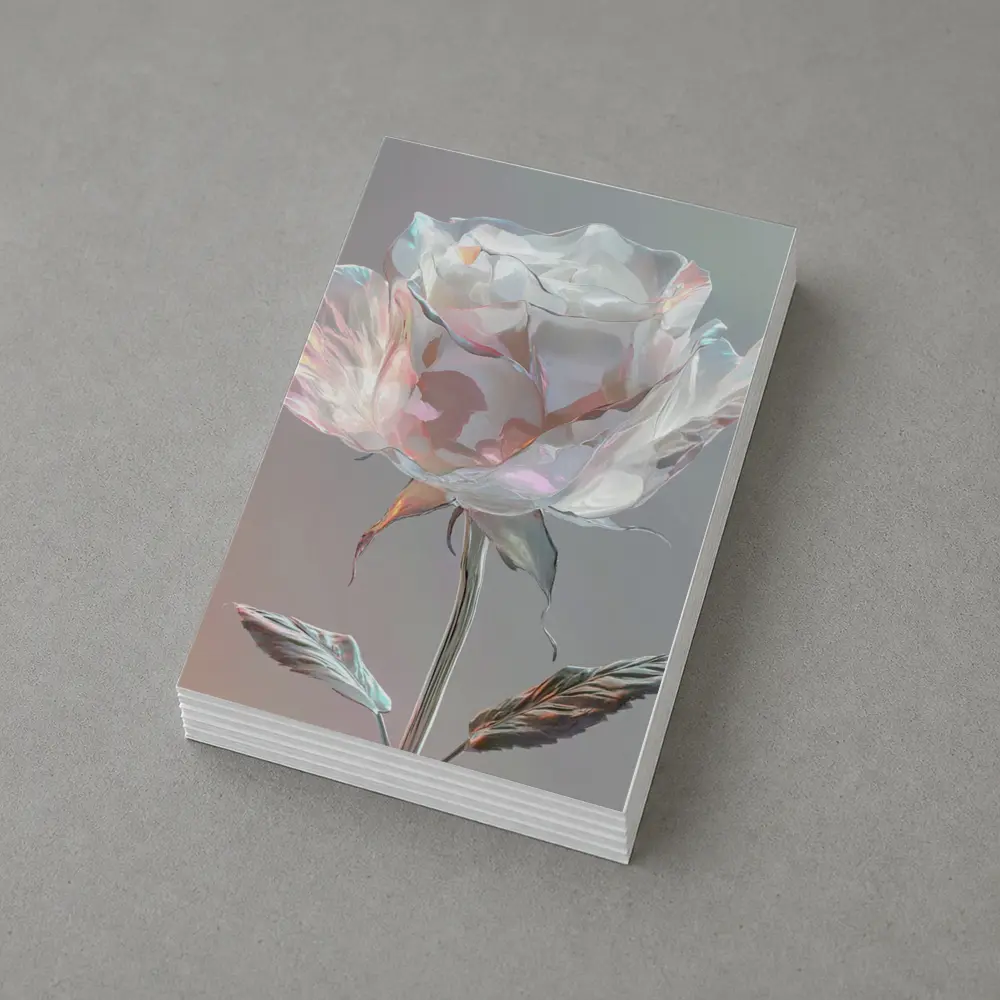 Iridescent Glass Rose Soft Gray Background – Postcards