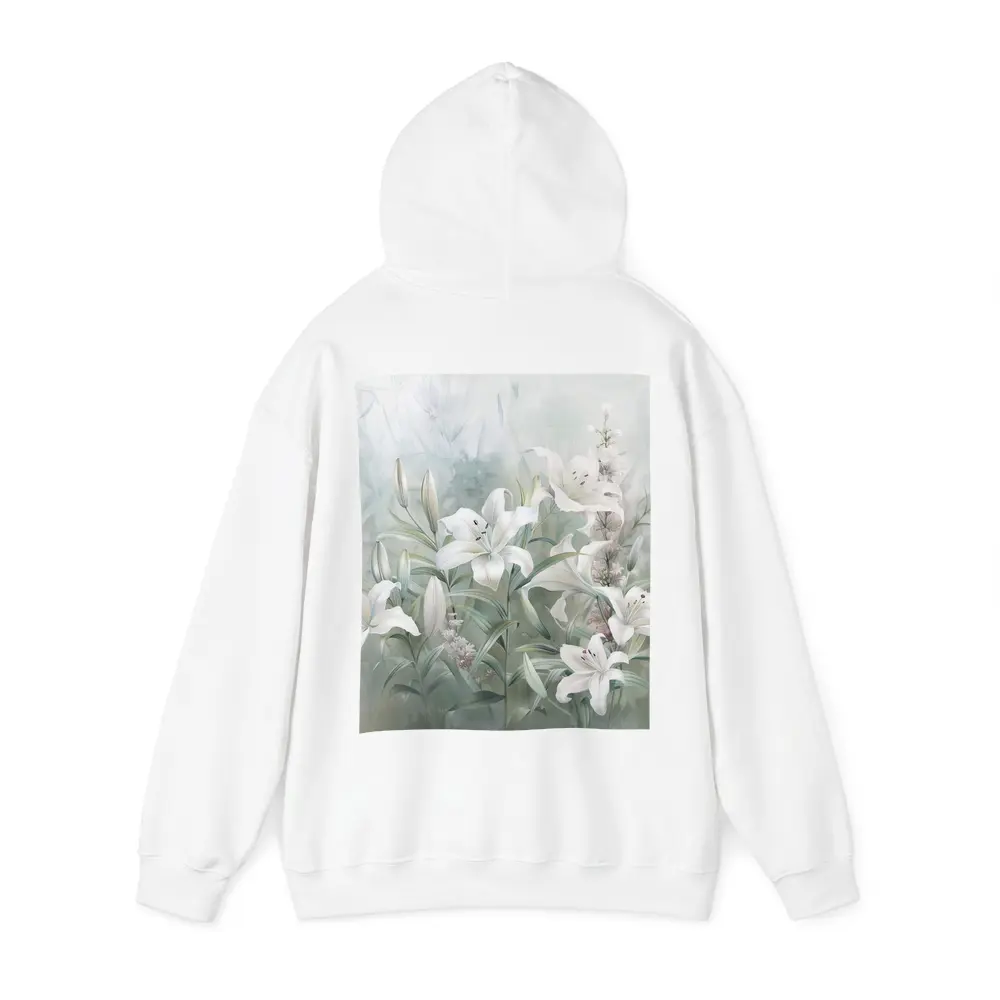 White Lilies Soft Green Watercolor Floral Art – Hoodies