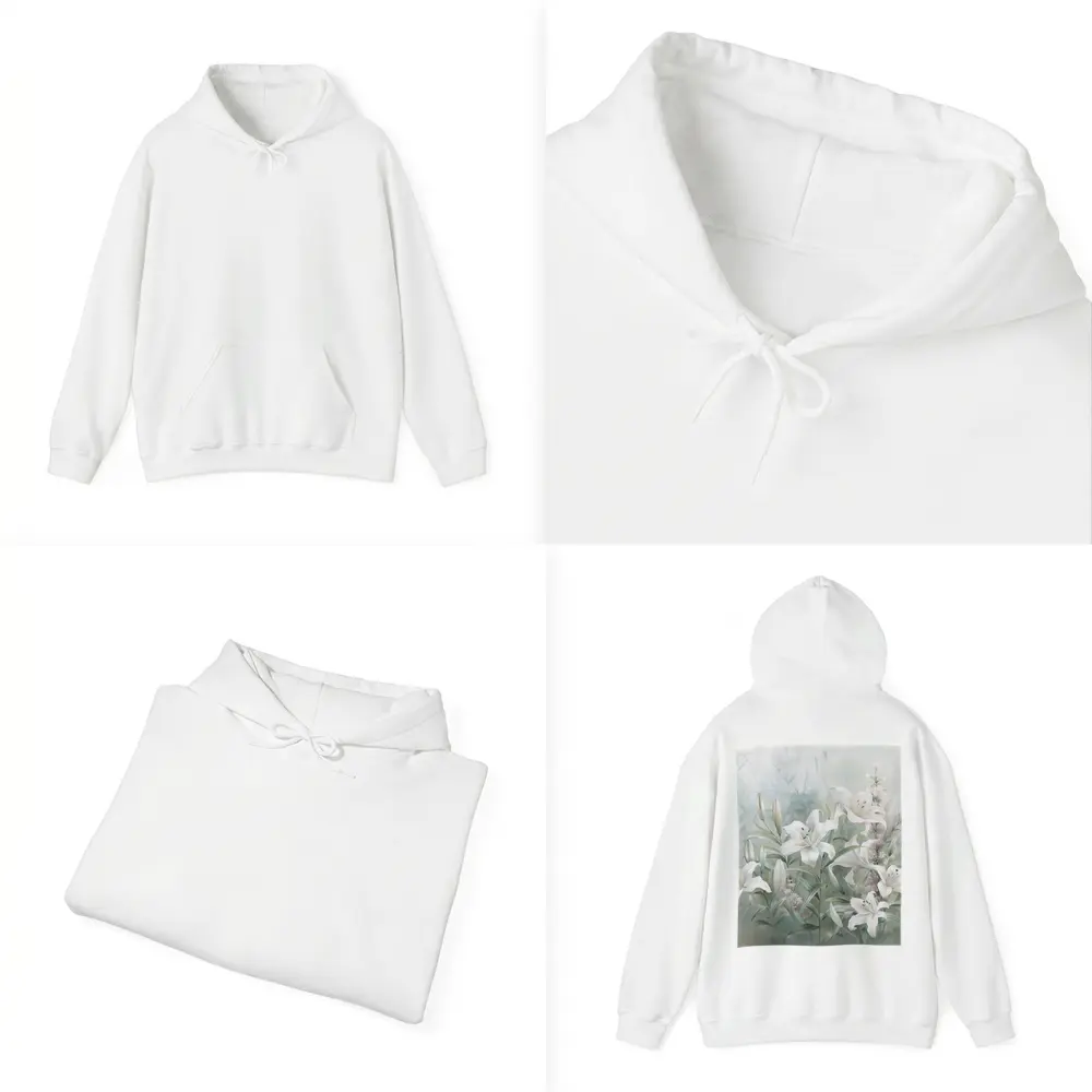 White Lilies Soft Green Watercolor Floral Art – Hoodies