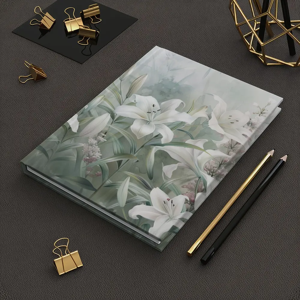 White Lilies Soft Green Watercolor Floral Art – Notebooks