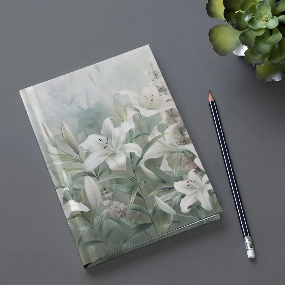 White Lilies Soft Green Watercolor Floral Art – Notebooks
