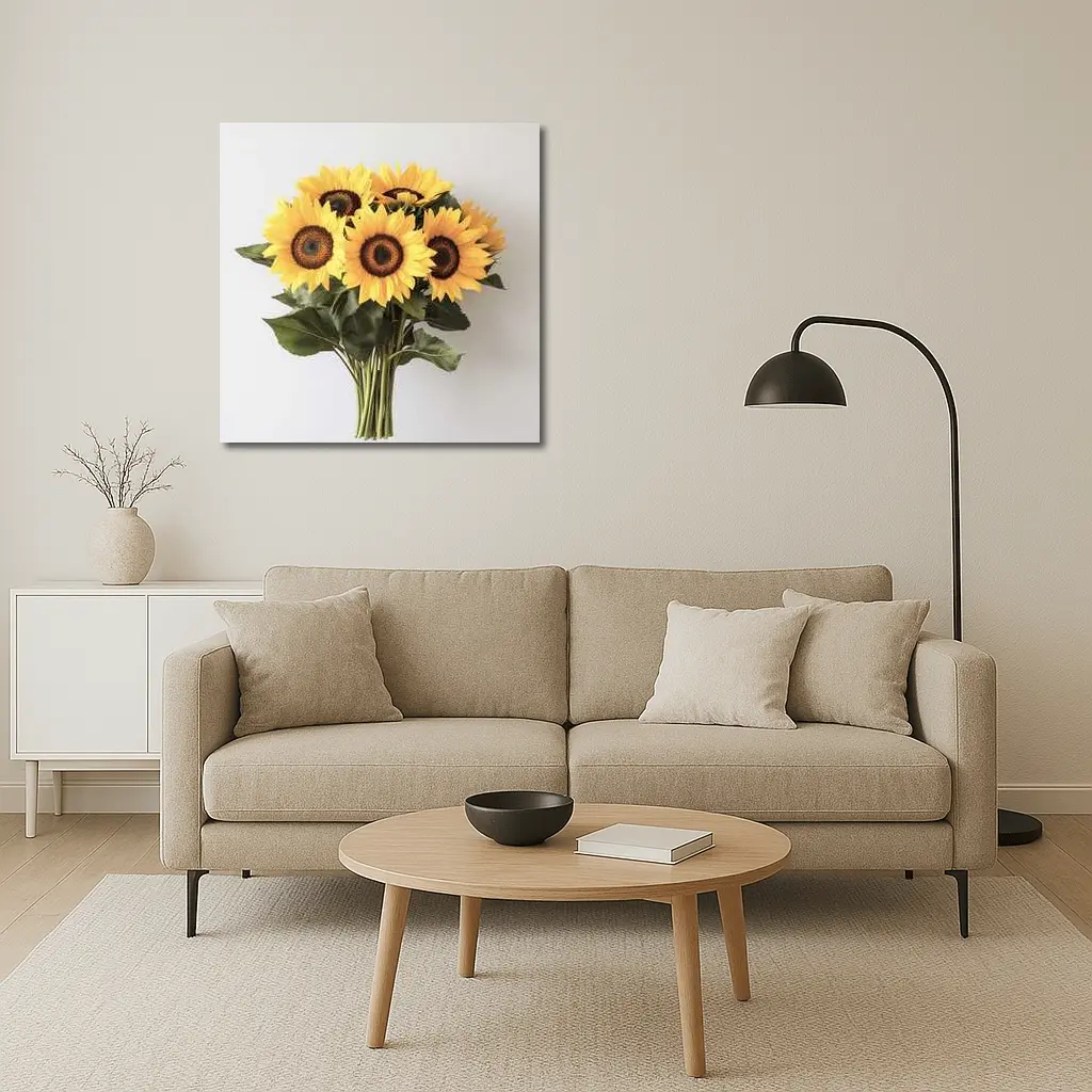 Sunflower Bouquet Against White Background – Wall Art