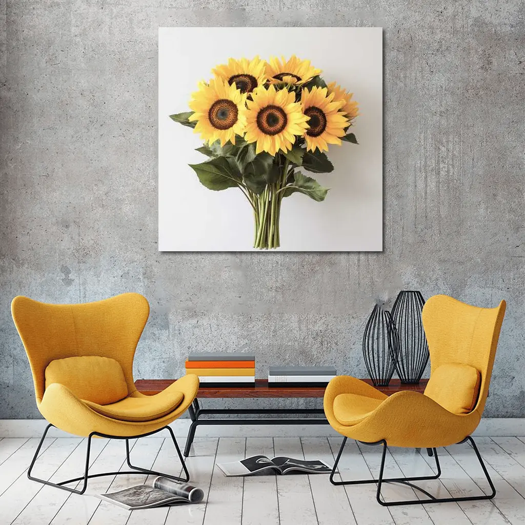 Sunflower Bouquet Against White Background – Wall Art