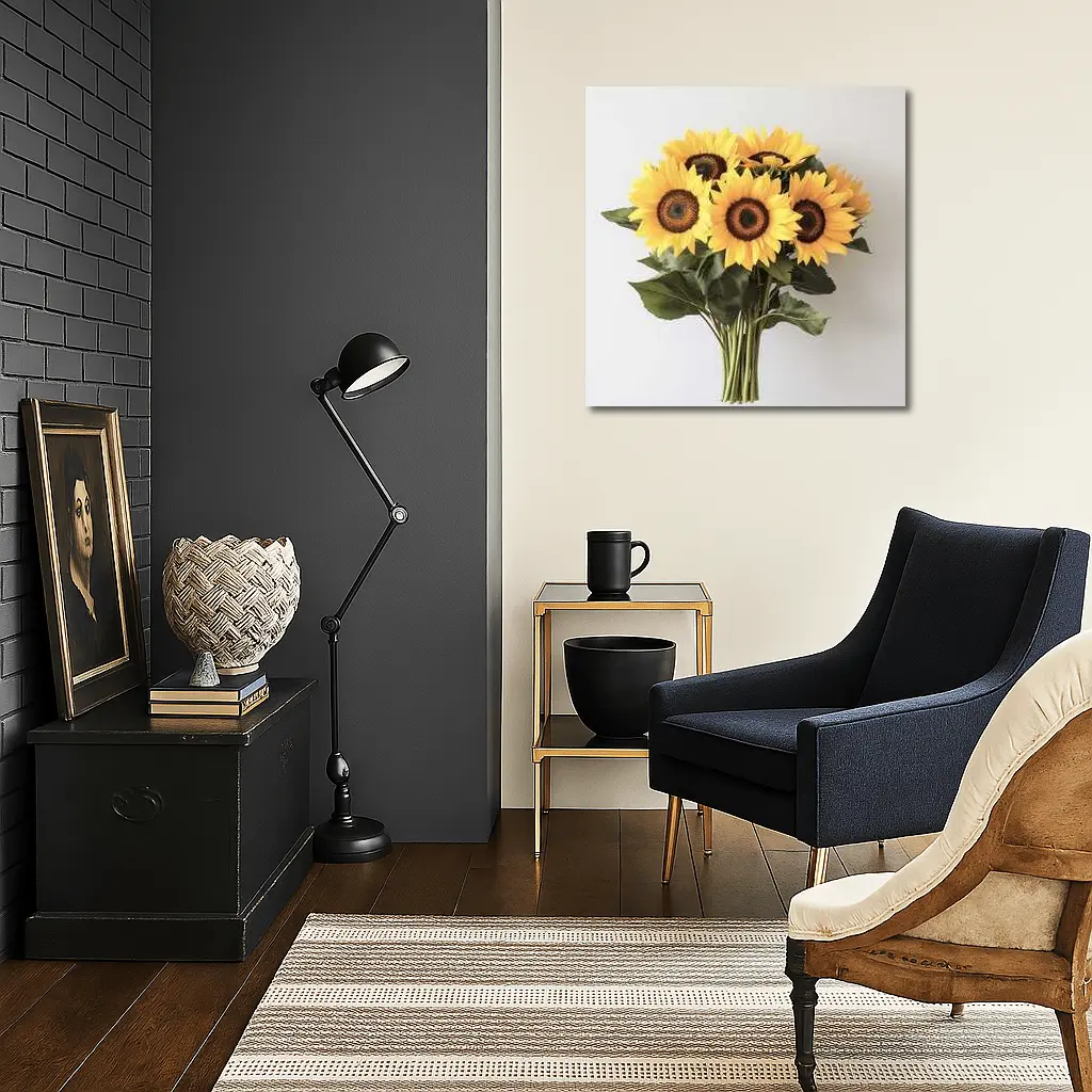 Sunflower Bouquet Against White Background – Wall Art