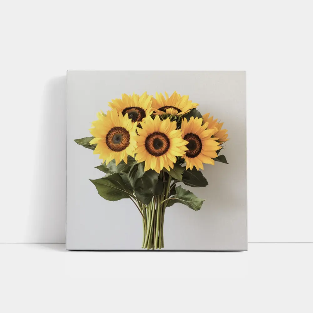 Sunflower Bouquet Against White Background – Wall Art