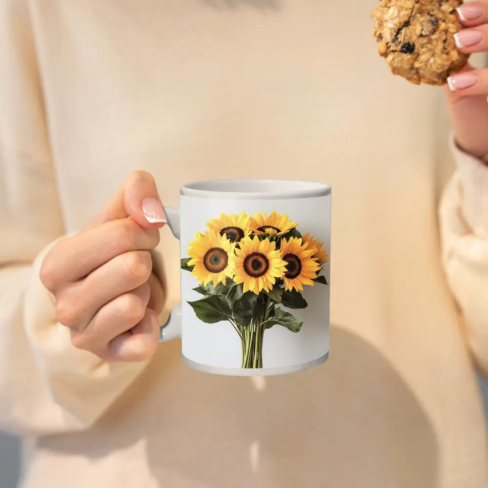 Sunflower Bouquet Against White Background – Mugs