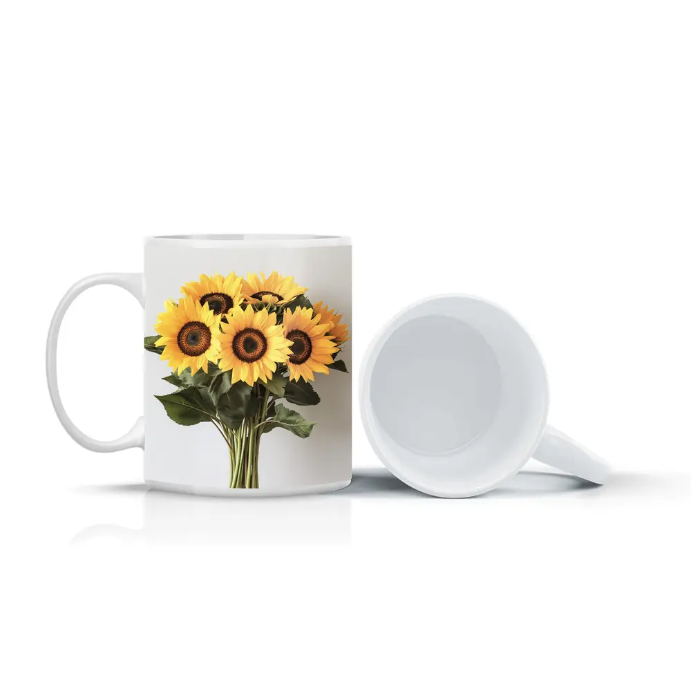 Sunflower Bouquet Against White Background – Mugs